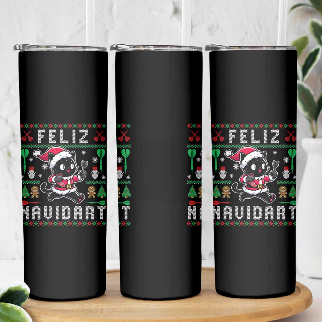 Santa Cat Feliz Navidart Skinny Tumbler Funny Dartist Ugly Christmas Gift - Wonder Print Shop