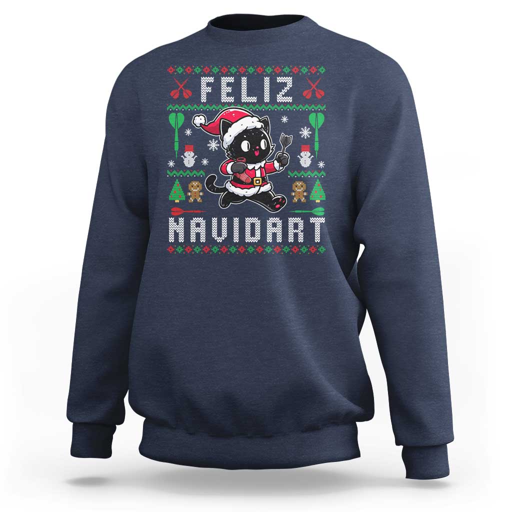 Santa Cat Feliz Navidart Sweatshirt Funny Dartist Ugly Christmas Gift - Wonder Print Shop