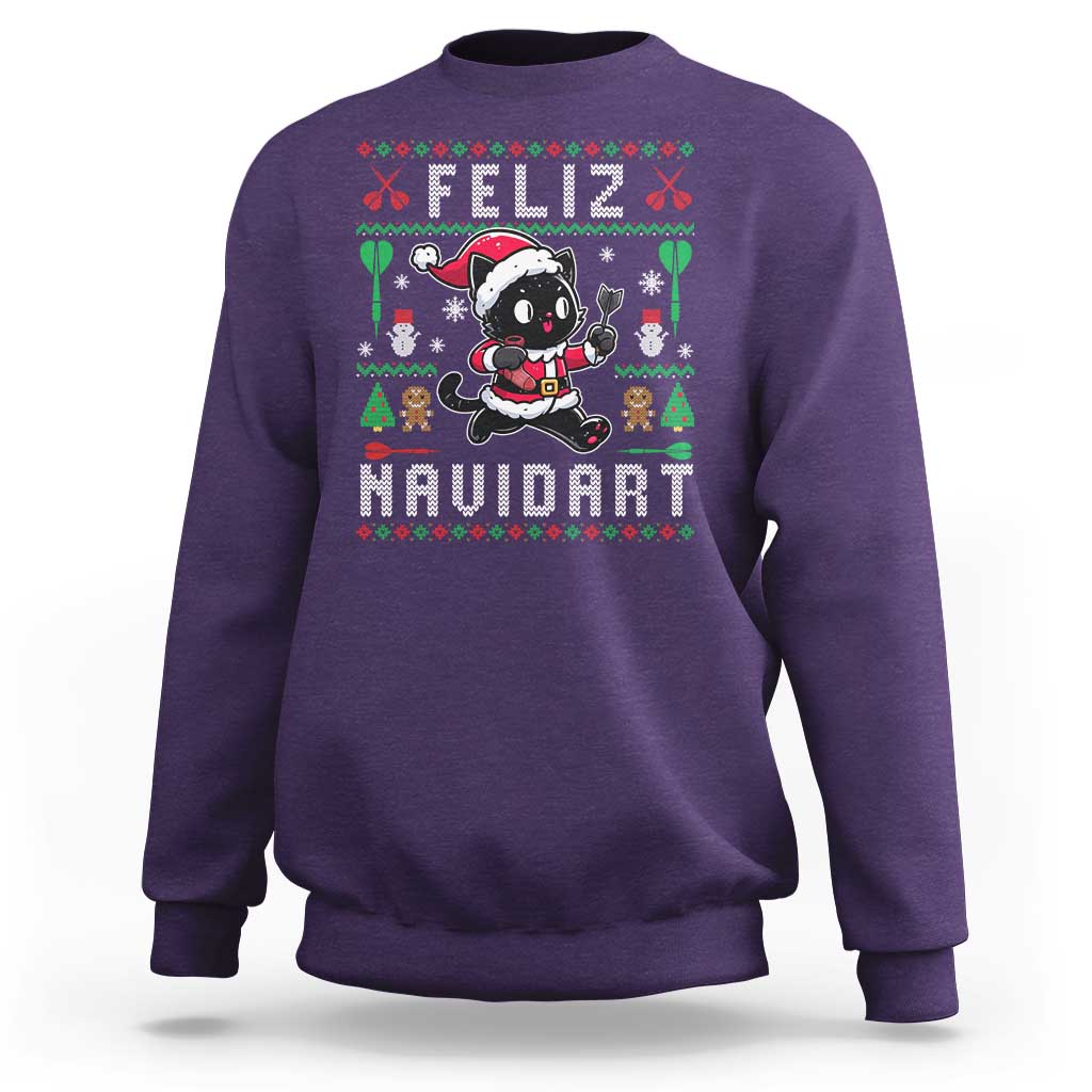 Santa Cat Feliz Navidart Sweatshirt Funny Dartist Ugly Christmas Gift - Wonder Print Shop