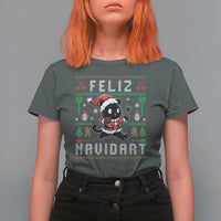 Santa Cat Feliz Navidart T Shirt For Women Funny Dartist Ugly Christmas Gift - Wonder Print Shop