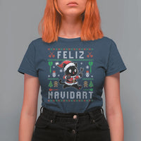 Santa Cat Feliz Navidart T Shirt For Women Funny Dartist Ugly Christmas Gift - Wonder Print Shop