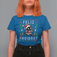 Santa Cat Feliz Navidart T Shirt For Women Funny Dartist Ugly Christmas Gift - Wonder Print Shop