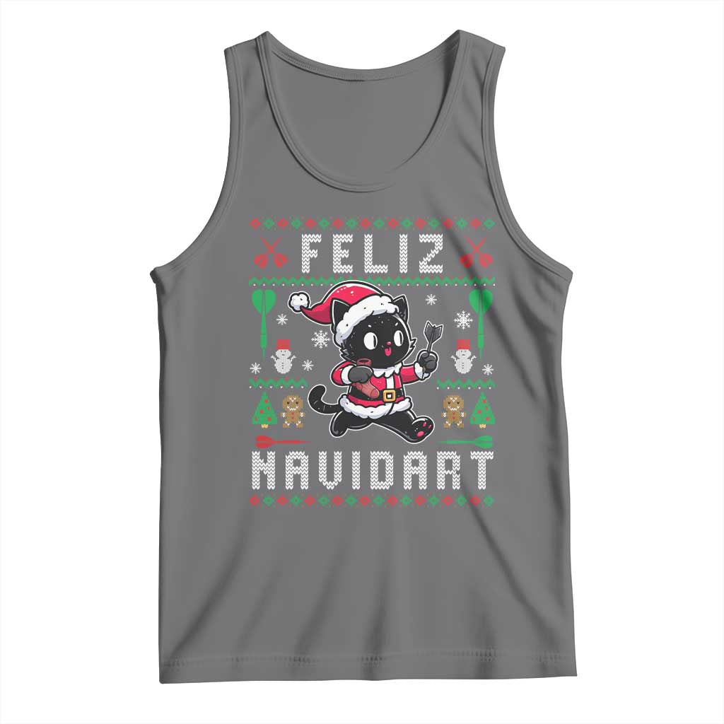 Santa Cat Feliz Navidart Tank Top Funny Dartist Ugly Christmas Gift - Wonder Print Shop