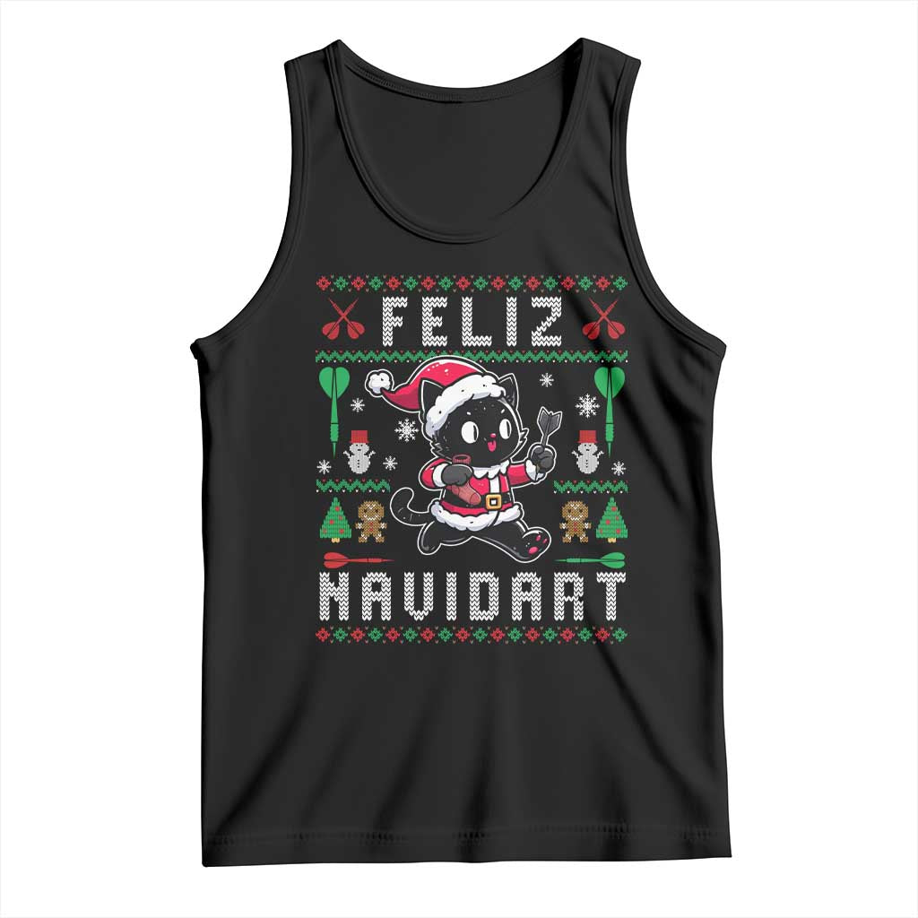 Santa Cat Feliz Navidart Tank Top Funny Dartist Ugly Christmas Gift - Wonder Print Shop