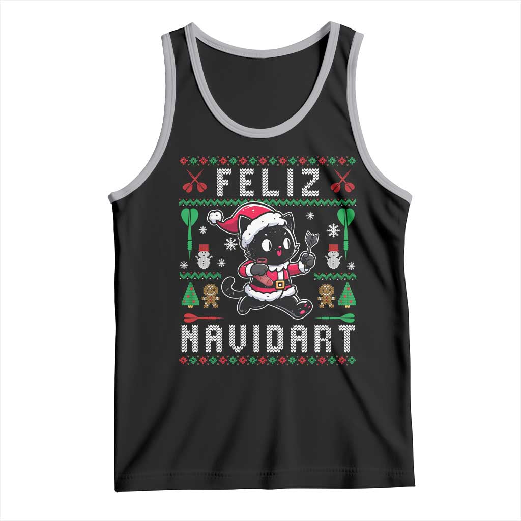 Santa Cat Feliz Navidart Tank Top Funny Dartist Ugly Christmas Gift - Wonder Print Shop