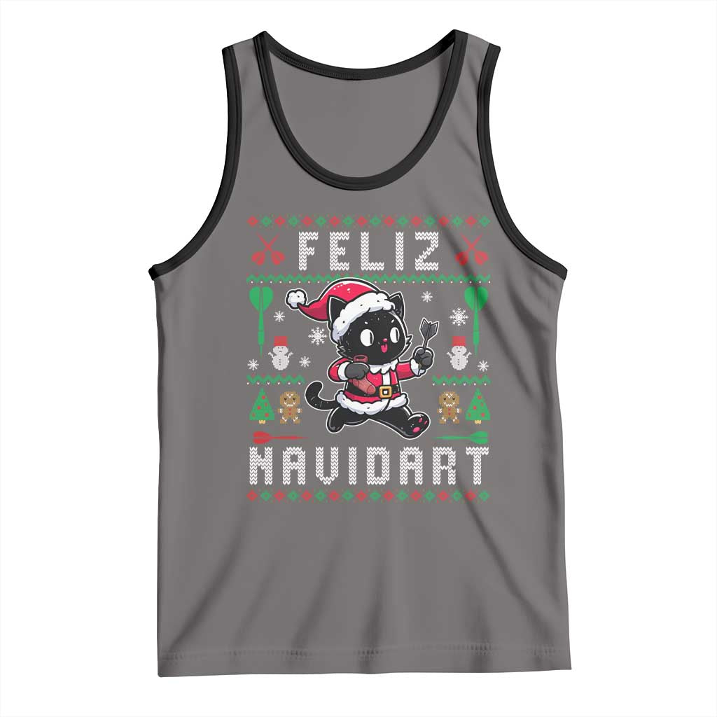 Santa Cat Feliz Navidart Tank Top Funny Dartist Ugly Christmas Gift - Wonder Print Shop