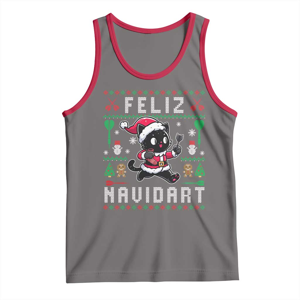 Santa Cat Feliz Navidart Tank Top Funny Dartist Ugly Christmas Gift - Wonder Print Shop
