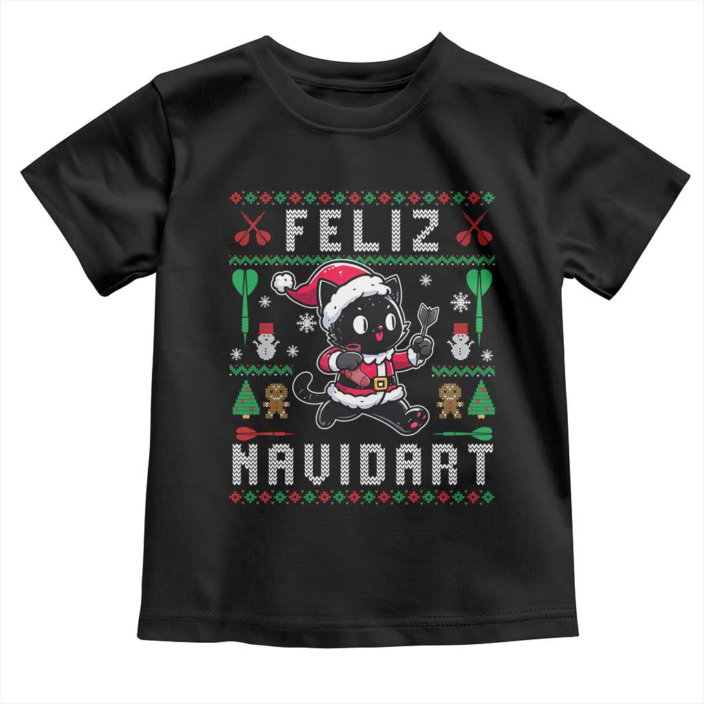 Santa Cat Feliz Navidart Toddler T Shirt Funny Dartist Ugly Christmas Gift - Wonder Print Shop