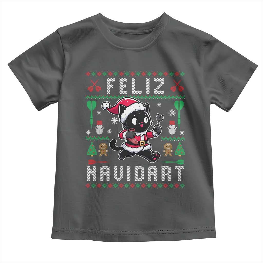 Santa Cat Feliz Navidart Toddler T Shirt Funny Dartist Ugly Christmas Gift - Wonder Print Shop