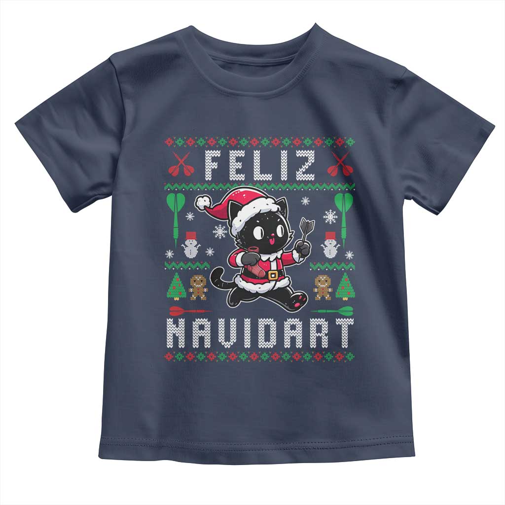 Santa Cat Feliz Navidart Toddler T Shirt Funny Dartist Ugly Christmas Gift - Wonder Print Shop