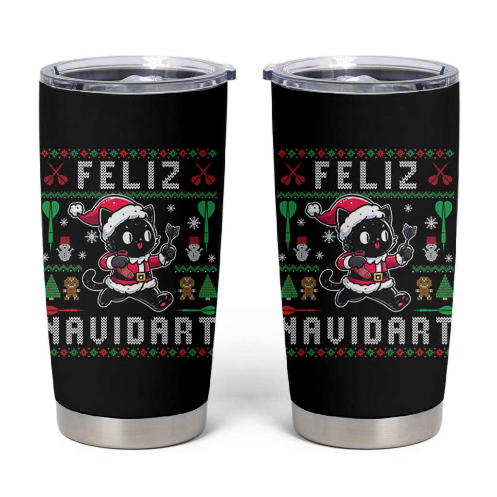 Santa Cat Feliz Navidart Tumbler Cup Funny Dartist Ugly Christmas Gift - Wonder Print Shop