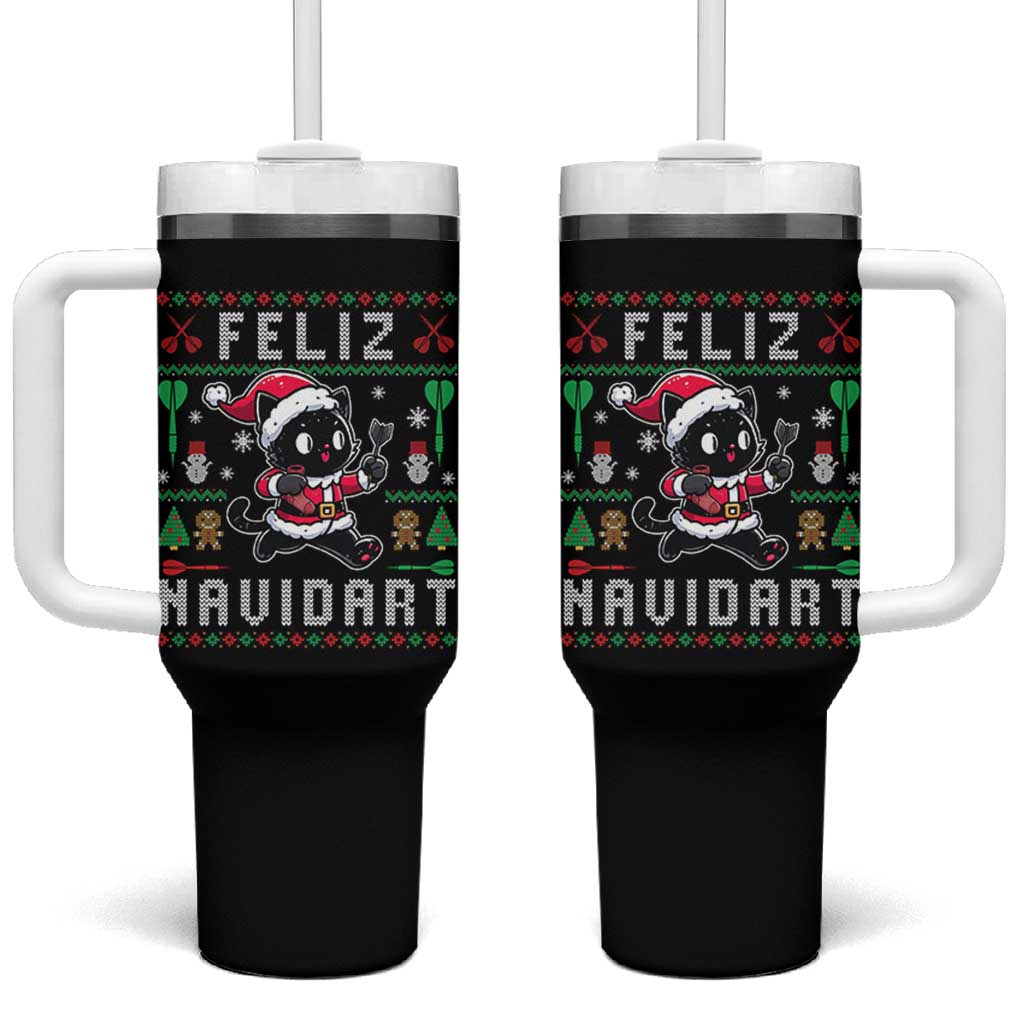 Santa Cat Feliz Navidart Tumbler With Handle Funny Dartist Ugly Christmas Gift - Wonder Print Shop