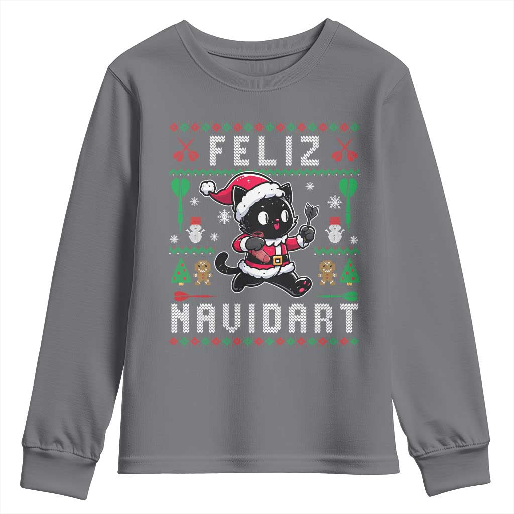 Santa Cat Feliz Navidart Youth Sweatshirt Funny Dartist Ugly Christmas Gift - Wonder Print Shop