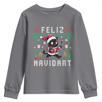 Santa Cat Feliz Navidart Youth Sweatshirt Funny Dartist Ugly Christmas Gift - Wonder Print Shop
