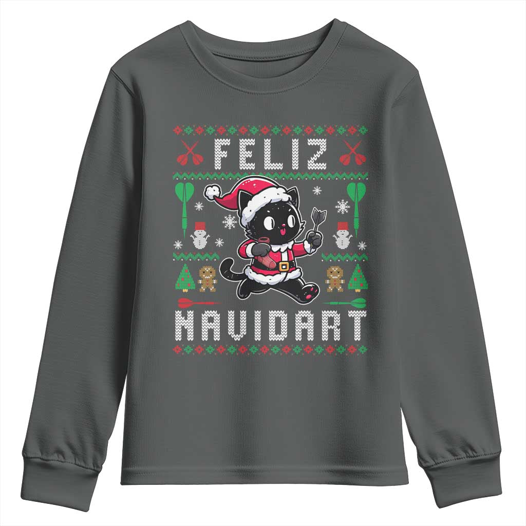 Santa Cat Feliz Navidart Youth Sweatshirt Funny Dartist Ugly Christmas Gift - Wonder Print Shop