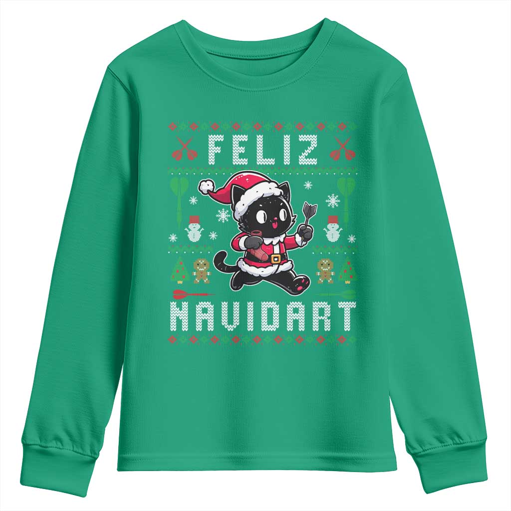 Santa Cat Feliz Navidart Youth Sweatshirt Funny Dartist Ugly Christmas Gift - Wonder Print Shop