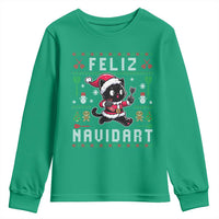 Santa Cat Feliz Navidart Youth Sweatshirt Funny Dartist Ugly Christmas Gift - Wonder Print Shop