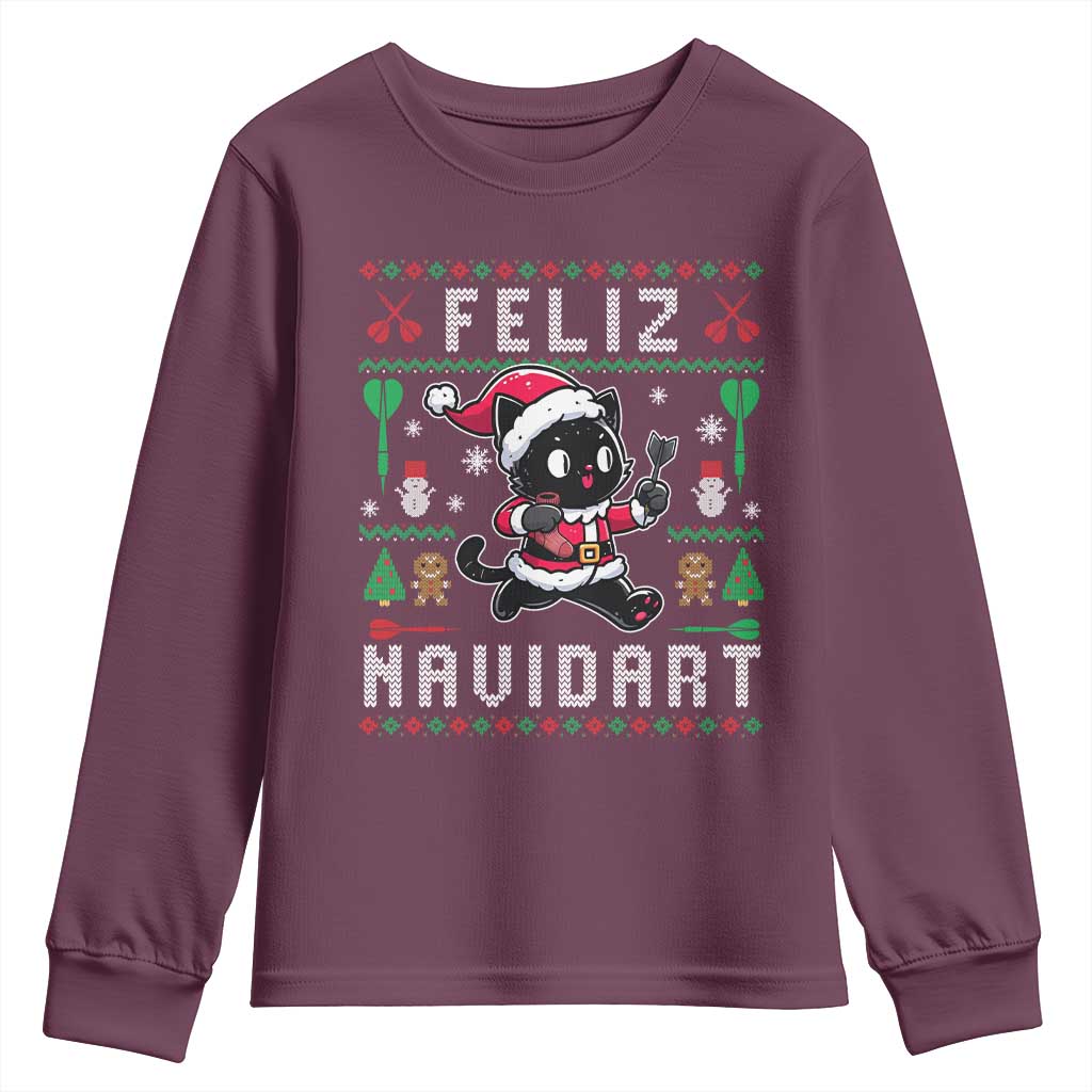 Santa Cat Feliz Navidart Youth Sweatshirt Funny Dartist Ugly Christmas Gift - Wonder Print Shop