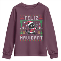 Santa Cat Feliz Navidart Youth Sweatshirt Funny Dartist Ugly Christmas Gift - Wonder Print Shop