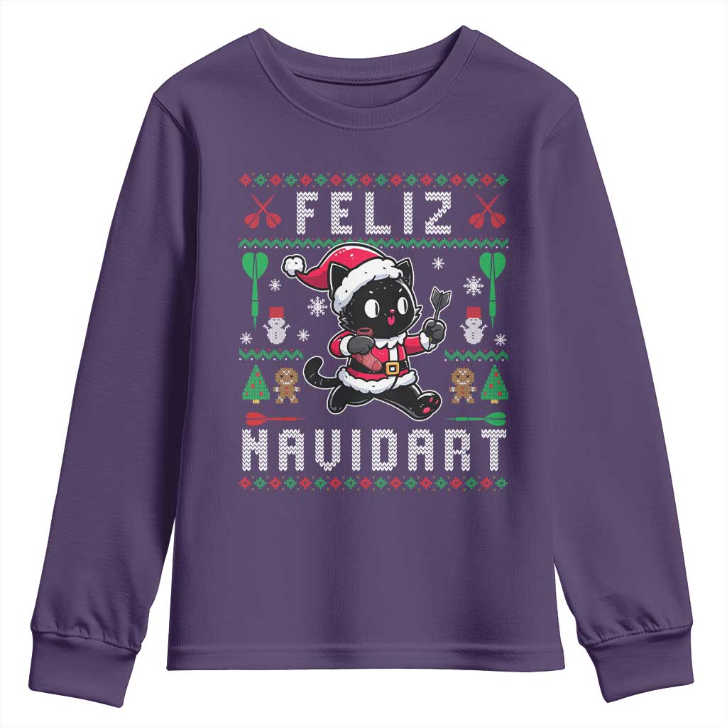 Santa Cat Feliz Navidart Youth Sweatshirt Funny Dartist Ugly Christmas Gift - Wonder Print Shop