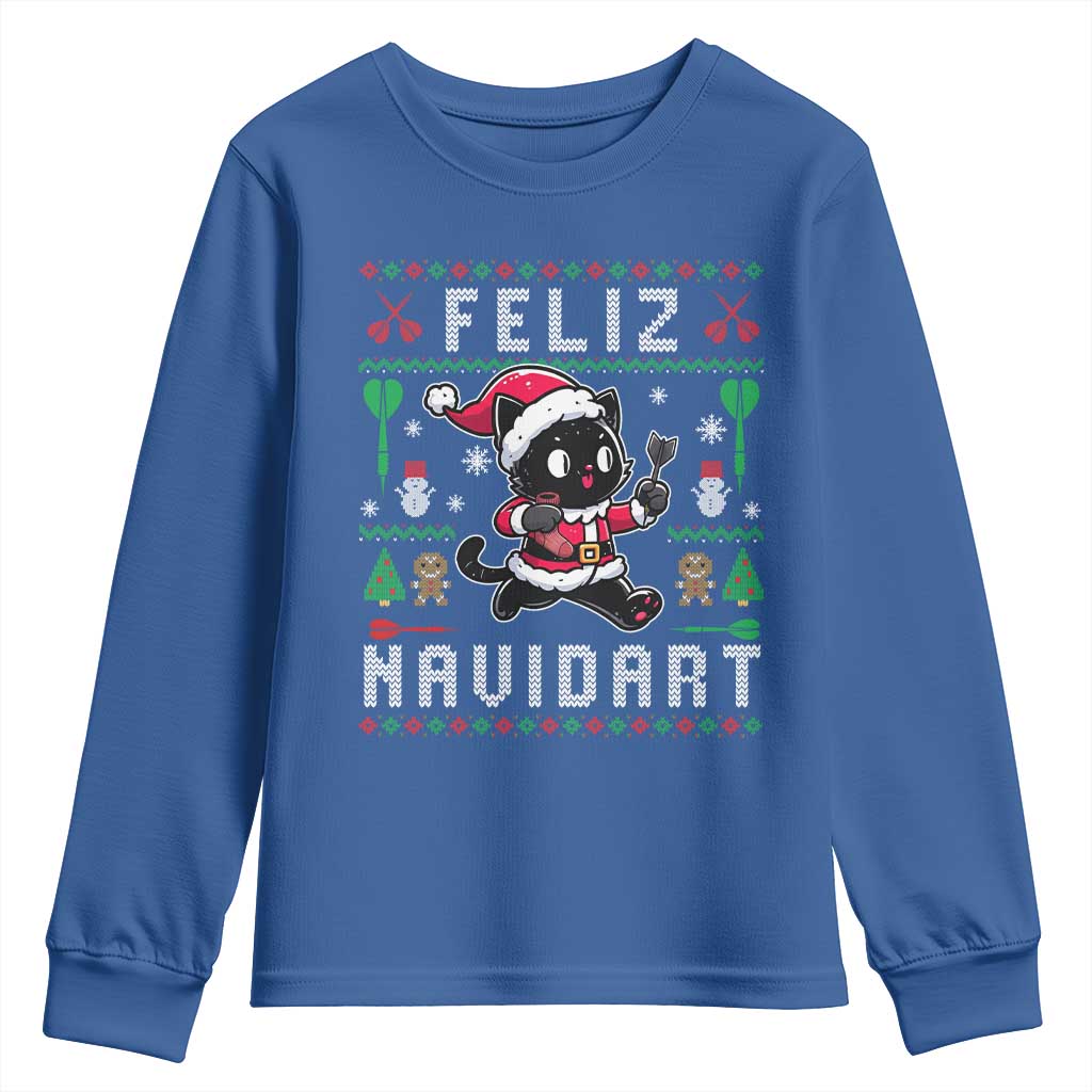 Santa Cat Feliz Navidart Youth Sweatshirt Funny Dartist Ugly Christmas Gift - Wonder Print Shop