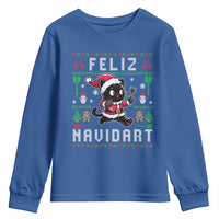 Santa Cat Feliz Navidart Youth Sweatshirt Funny Dartist Ugly Christmas Gift - Wonder Print Shop