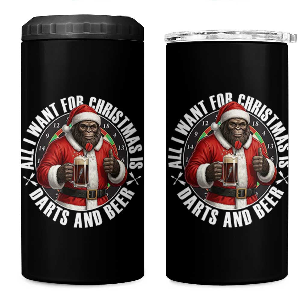 Funny Santa Bigfoot Dartist Beer Lover 4 in 1 Can Cooler Tumbler Merry Dartsmas Christmas Gift - Wonder Print Shop