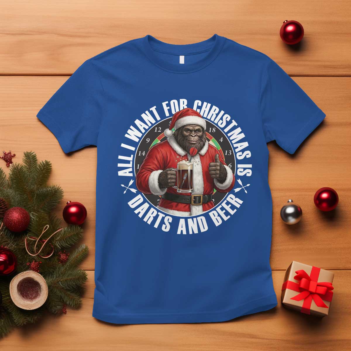 Funny Santa Bigfoot Dartist Beer Lover T Shirt Merry Dartsmas Christmas Gift - Wonder Print Shop