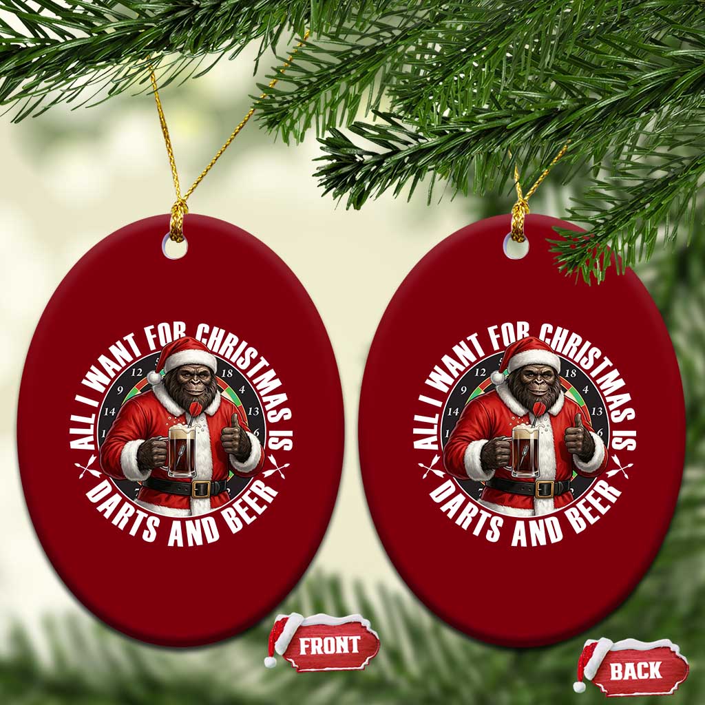Funny Santa Bigfoot Dartist Beer Lover Ceramic Ornament Merry Dartsmas Christmas Gift - Wonder Print Shop