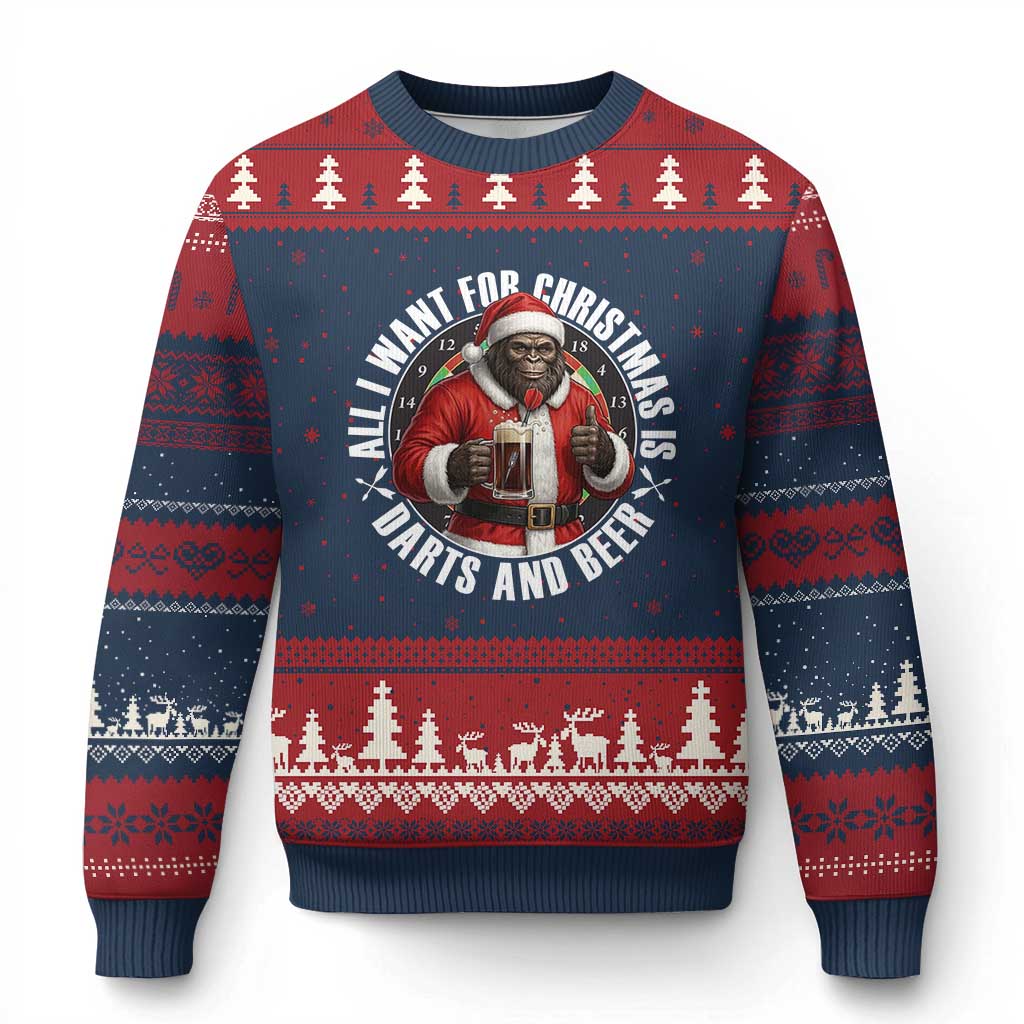 Funny Santa Bigfoot Dartist Beer Lover Ugly Christmas Sweater Merry Dartsmas Xmas Gift - Wonder Print Shop