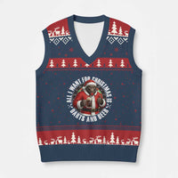 Funny Santa Bigfoot Dartist Beer Lover V-Neck Knit Sweater Vest Merry Dartsmas Xmas Gift - Wonder Print Shop