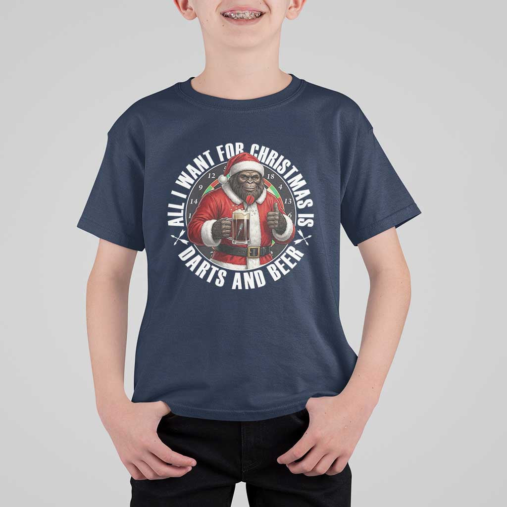 Funny Santa Bigfoot Dartist Beer Lover T Shirt For Kid Merry Dartsmas Christmas Gift - Wonder Print Shop