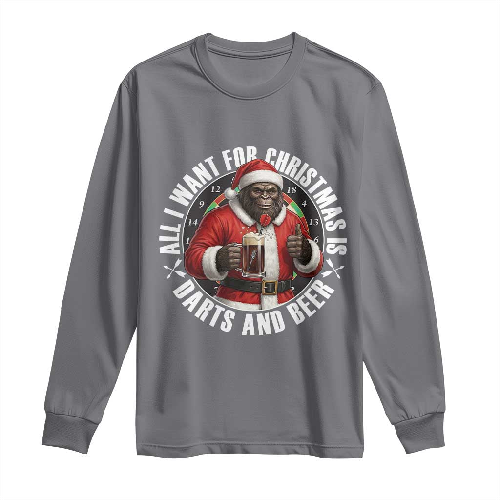 Funny Santa Bigfoot Dartist Beer Lover Long Sleeve Shirt Merry Dartsmas Christmas Gift - Wonder Print Shop