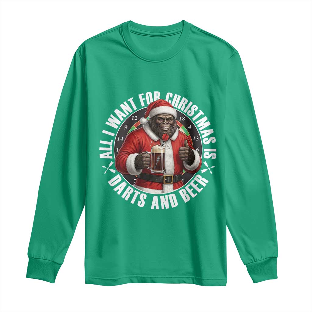 Funny Santa Bigfoot Dartist Beer Lover Long Sleeve Shirt Merry Dartsmas Christmas Gift - Wonder Print Shop