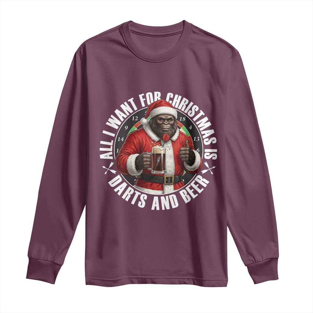 Funny Santa Bigfoot Dartist Beer Lover Long Sleeve Shirt Merry Dartsmas Christmas Gift - Wonder Print Shop