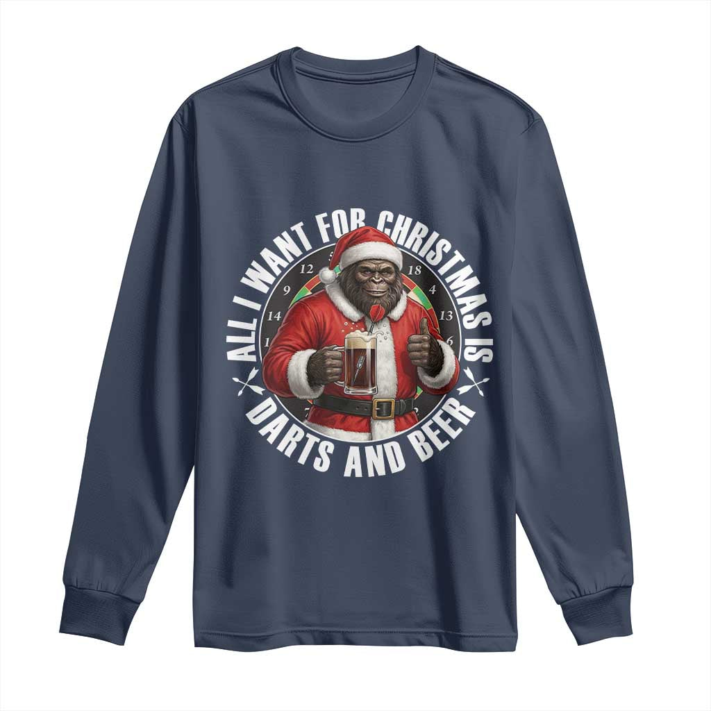 Funny Santa Bigfoot Dartist Beer Lover Long Sleeve Shirt Merry Dartsmas Christmas Gift - Wonder Print Shop