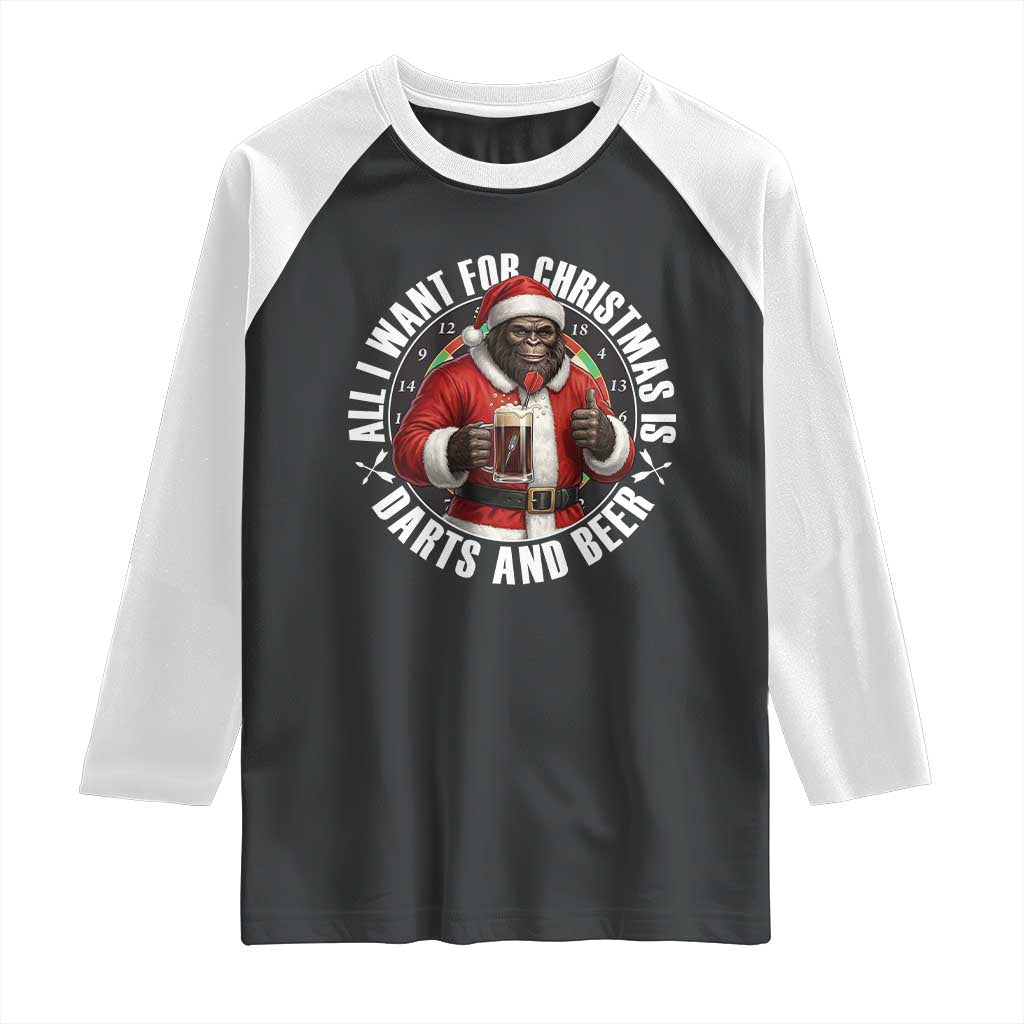 Funny Santa Bigfoot Dartist Beer Lover Raglan Shirt Merry Dartsmas Christmas Gift - Wonder Print Shop