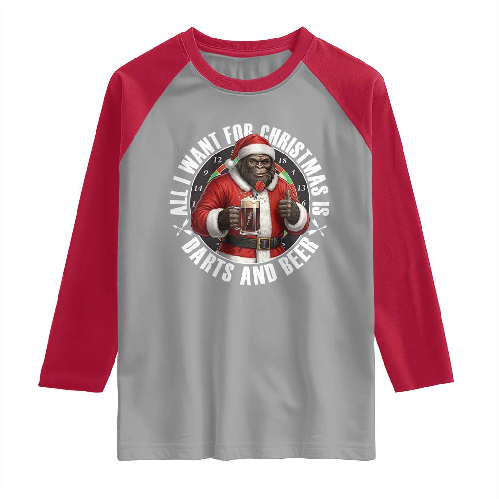 Funny Santa Bigfoot Dartist Beer Lover Raglan Shirt Merry Dartsmas Christmas Gift - Wonder Print Shop