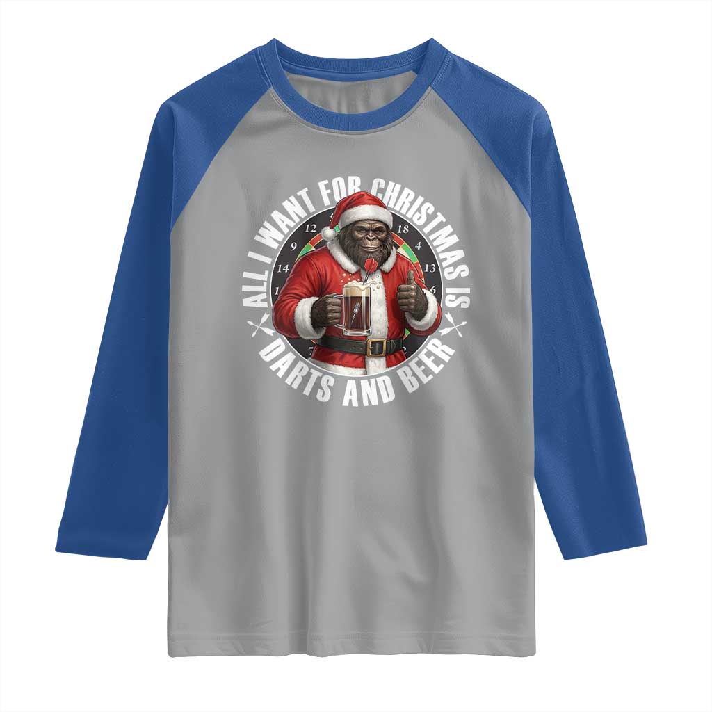 Funny Santa Bigfoot Dartist Beer Lover Raglan Shirt Merry Dartsmas Christmas Gift - Wonder Print Shop