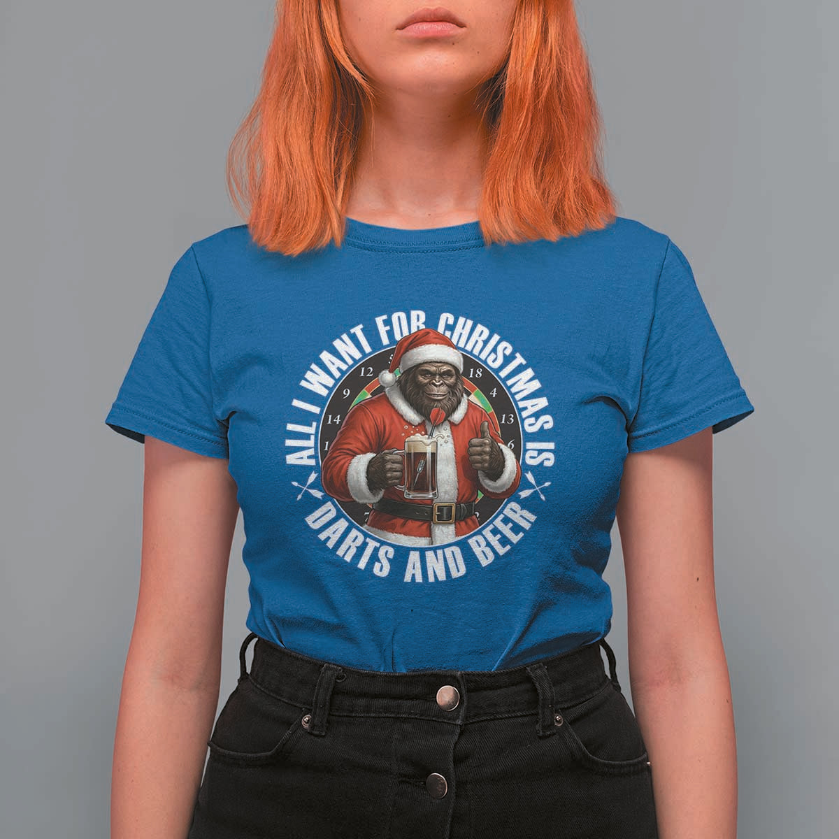 Funny Santa Bigfoot Dartist Beer Lover T Shirt For Women Merry Dartsmas Christmas Gift - Wonder Print Shop