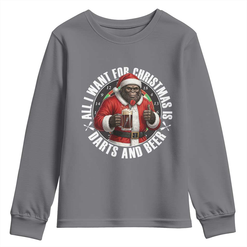 Funny Santa Bigfoot Dartist Beer Lover Youth Sweatshirt Merry Dartsmas Christmas Gift - Wonder Print Shop