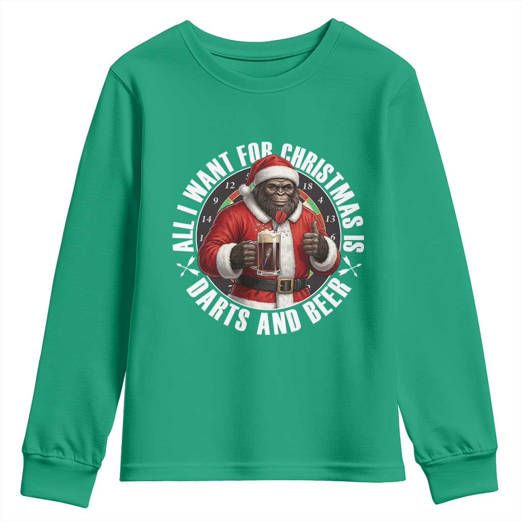 Funny Santa Bigfoot Dartist Beer Lover Youth Sweatshirt Merry Dartsmas Christmas Gift - Wonder Print Shop