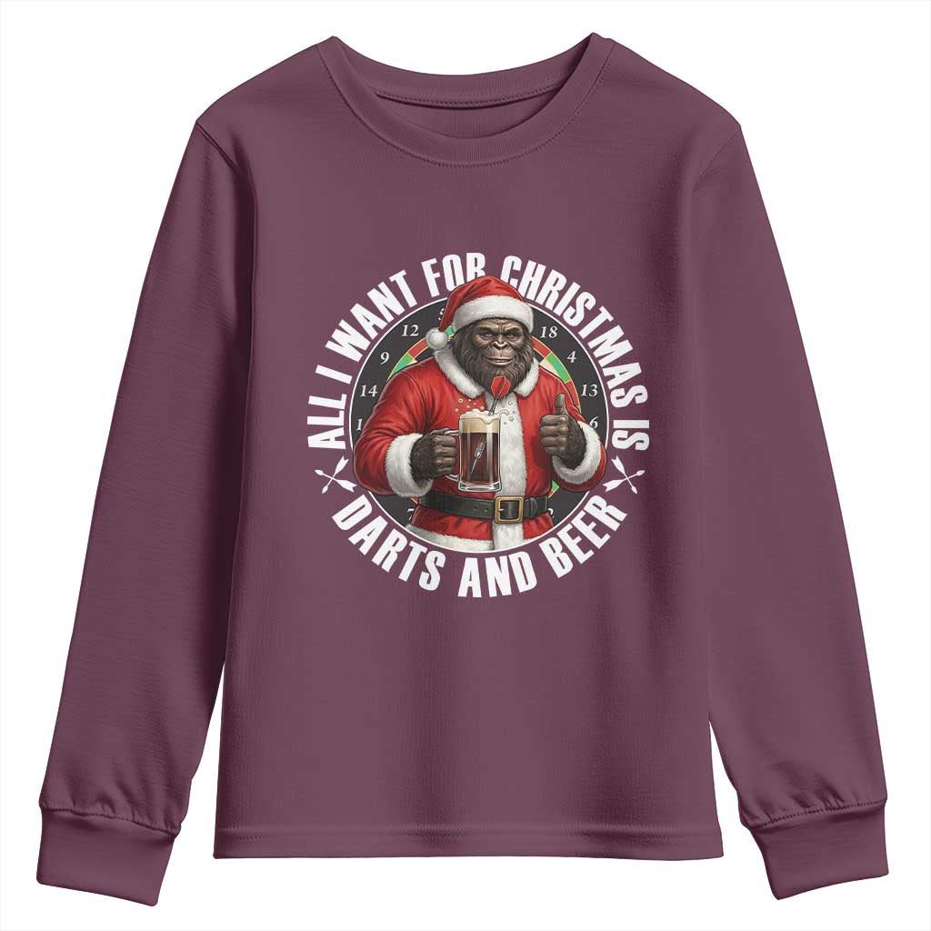 Funny Santa Bigfoot Dartist Beer Lover Youth Sweatshirt Merry Dartsmas Christmas Gift - Wonder Print Shop