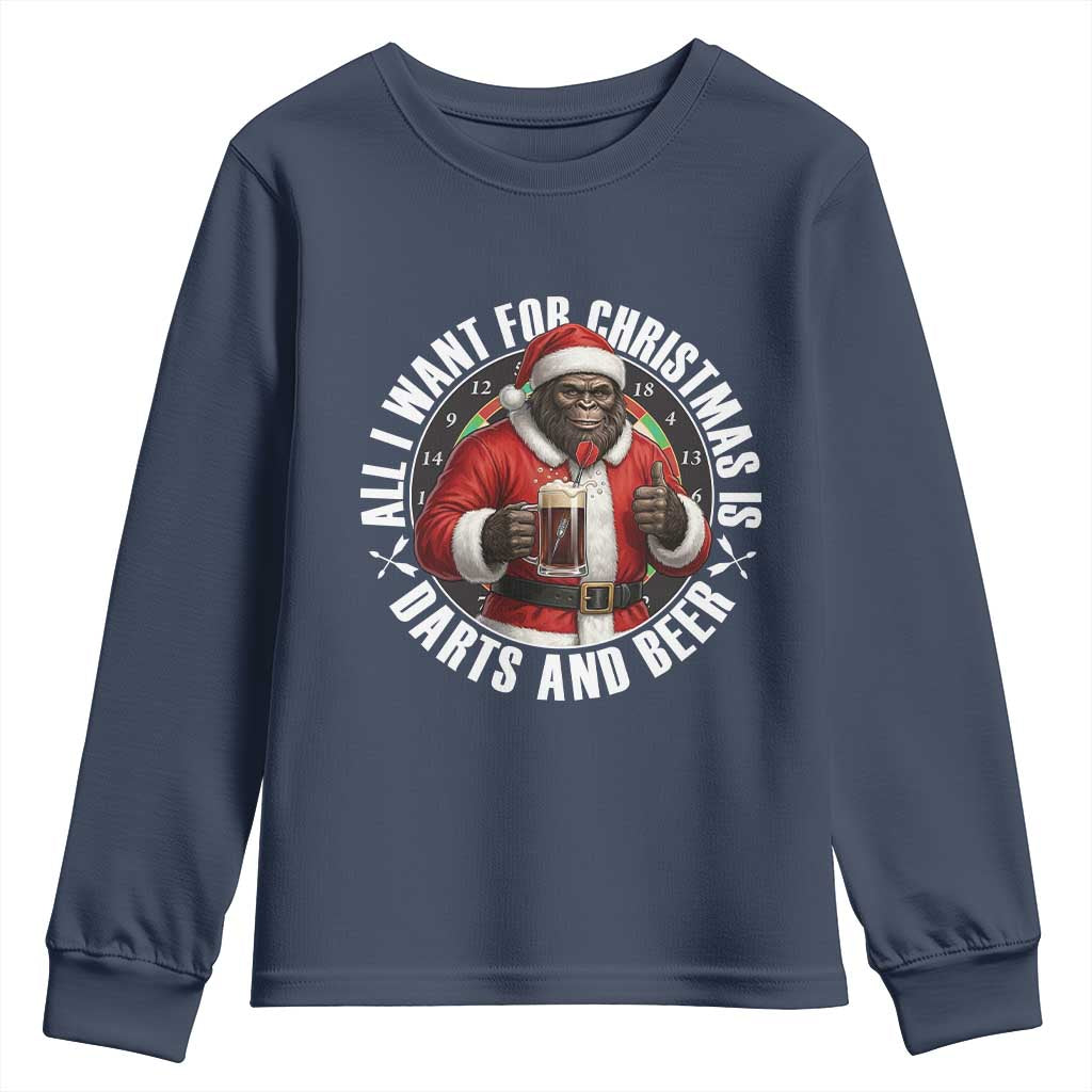 Funny Santa Bigfoot Dartist Beer Lover Youth Sweatshirt Merry Dartsmas Christmas Gift - Wonder Print Shop