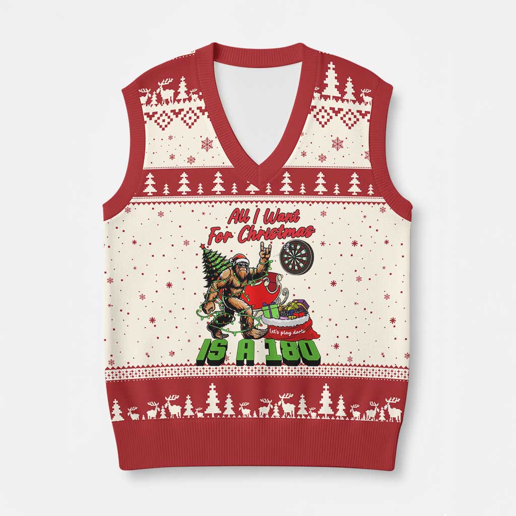 All I Want For Xmas Is A 180 V-Neck Knit Sweater Vest Bigfoot Lover Dartist Gift - Wonder Print Shop