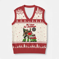 All I Want For Xmas Is A 180 V-Neck Knit Sweater Vest Bigfoot Lover Dartist Gift - Wonder Print Shop