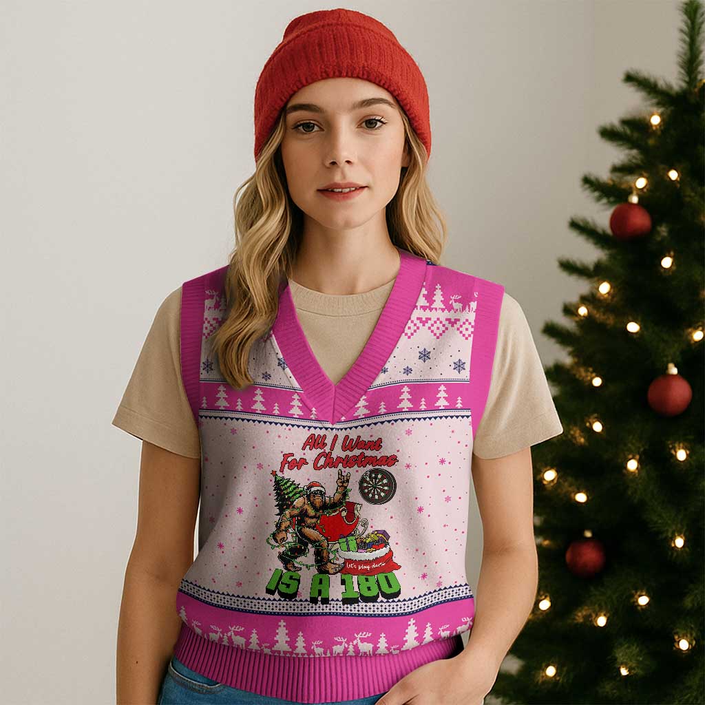 All I Want For Xmas Is A 180 V-Neck Knit Sweater Vest Bigfoot Lover Dartist Gift - Wonder Print Shop