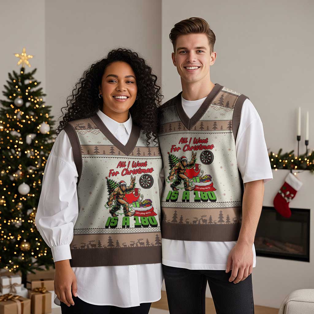 All I Want For Xmas Is A 180 V-Neck Knit Sweater Vest Bigfoot Lover Dartist Gift - Wonder Print Shop