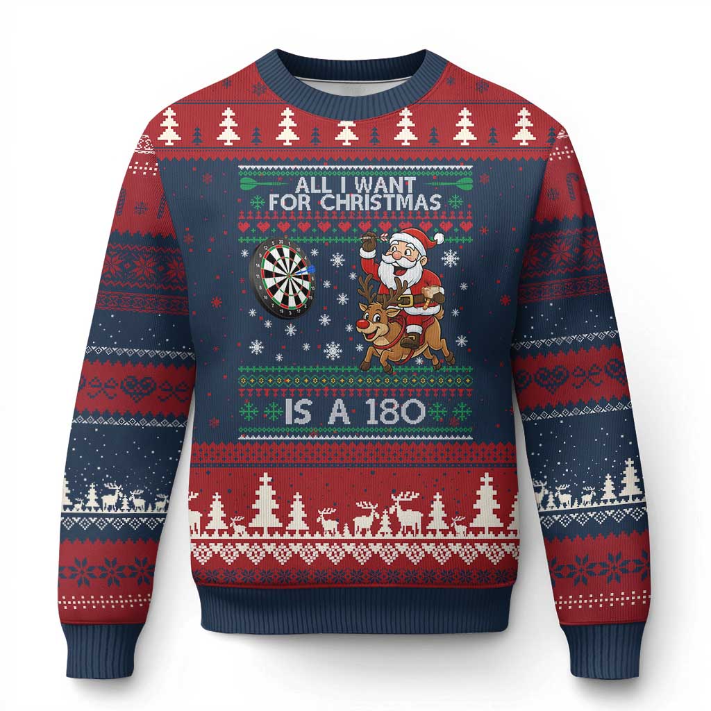 All I Want For Xmas Is A 180 Ugly Christmas Sweater Santa Dart Player Xmas Gift - Wonder Print Shop