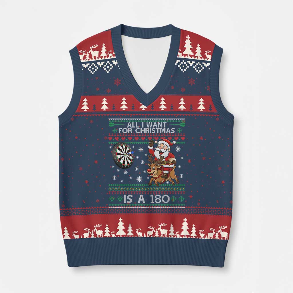 All I Want For Xmas Is A 180 V-Neck Knit Sweater Vest Santa Dart Player Xmas Gift - Wonder Print Shop